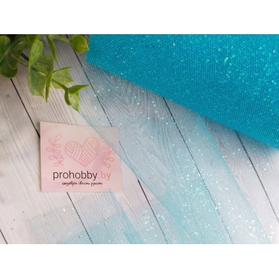 Фатин с блестками, ширина 15 см, цвет голубой  №27