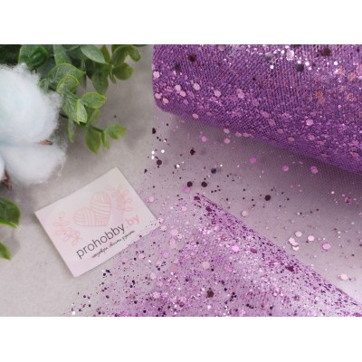 Фатин с пайетками, ширина 15 см, цвет фиолетовый №32