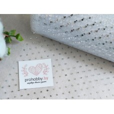 Фатин с пайетками "Горошек", ширина 15 см, цвет белый/серебро