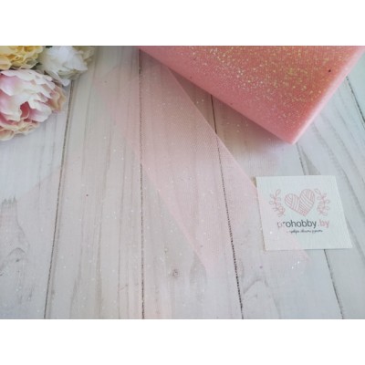 Фатин с блестками, ширина 15 см, цвет розовый персик №17