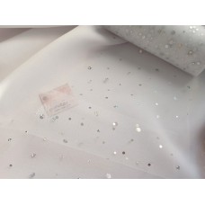 Фатин с пайетками "Горох", ширина 15 см, цвет белый