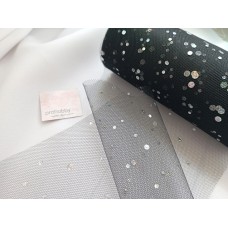 Фатин с пайетками "Горох", ширина 15 см, цвет черный