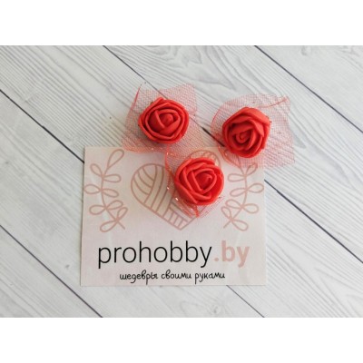 Розочка с фатином 2 см, цвет красный