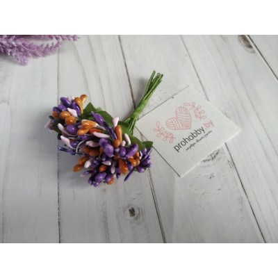 Тычинки в виде букетика на ветке фиолетово-оранжевые с розовым