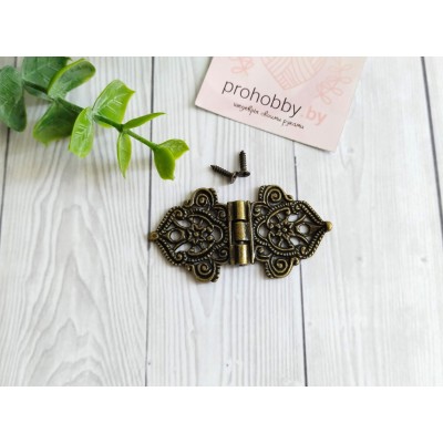 Петля для шкатулки "Узорная с цветами", цвет бронза