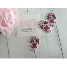 Кабошон-вырубка "Куколка с розовым бантом-повязкой" №24