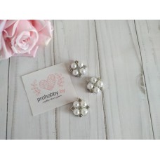 Кабошон флоризель "4 бусины и стразы", цвет серебро