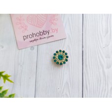 Кабошон флоризель "Цветочек-солнце из страз", цвет голубой/золото