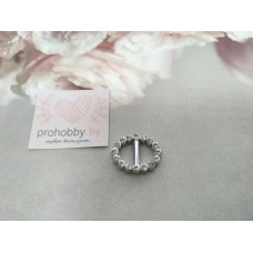 Пряжка пластик со стразами "Круг", 20*20 мм, цвет серебро