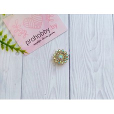 Кабошон флоризель "Цветочек-солнце из страз", цвет перламутр/золото