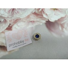 Кабошон флоризель "Цветочек из страз", цвет синий/золото