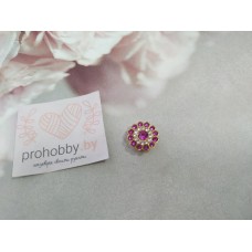 Кабошон флоризель "Цветочек-солнце из страз", цвет фуксия/золото