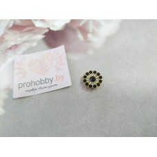 Кабошон флоризель "Цветочек-солнце из страз", цвет черный/золото