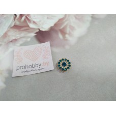 Кабошон флоризель "Цветочек-солнце из страз", цвет морской волны/золото