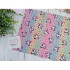 Кожзам с блестками "Единороги" №2,  20*30 см, радужный