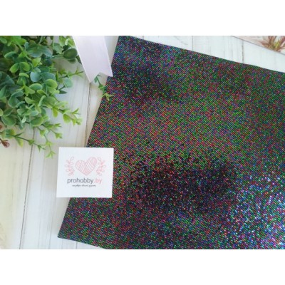 Кожзам с крупными блестками, 22*30 см, цвет черный/мультиколор