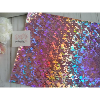 Кожзам голографик "Битое стекло", 22*30 см, цвет светло-розовый