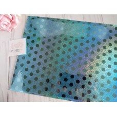 Кожзам голографик "Горох", 22*30 см, цвет голубой