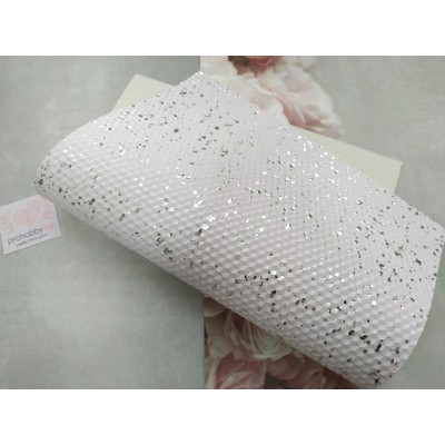 Кожзам текстурный "Брызги", цвет белый/серебро