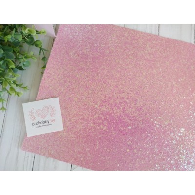 Кожзам с крупными блестками, 22*30 см, цвет розовый перламутровый