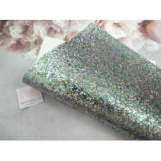 Кожзам с крупными блестками, 21*30 см, цвет серебро/мультиколор