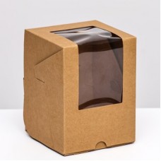 Коробка под 1 капкейк с окном, 12,5*9,5*9,5 см, цвет крафт