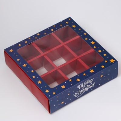 Коробка для конфет самосборная на 9 ячеек "Ёлочка, гори!", 13,7*13,7*3,5 см