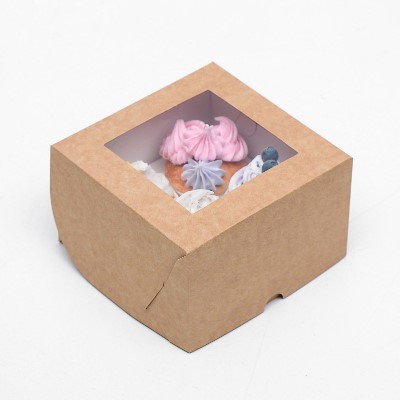 Коробка самосборная на 4 капкейка с прозрачным окошком, 16*16*10 см