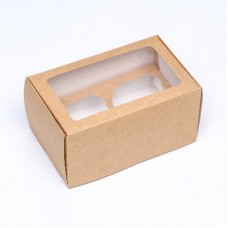 Коробка самосборная на 2 капкейка с прозрачным окошком, 16*10*8 см