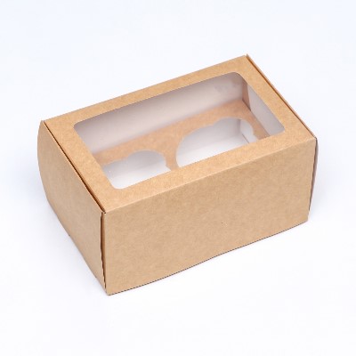 Коробка самосборная на 2 капкейка с прозрачным окошком, 16*10*8 см