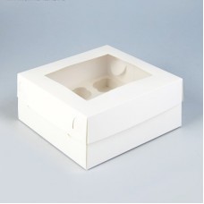 Коробка самосборная на 9 капкейков с прозрачным окошком, 25*25*10, цвет белый