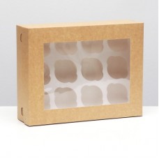 Коробка самосборная на 12 капкейков с прозрачным окошком, 33*25*10 см