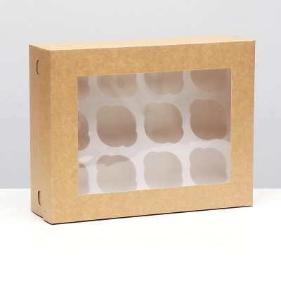 Коробка самосборная на 12 капкейков с прозрачным окошком, 33*25*10 см