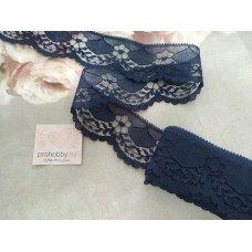 Кружево капроновое "С цветочком", цвет темно-синий, 40 мм
