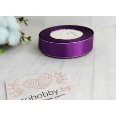 Лента атласная с люрексом 25 мм, цвет темно-фиолетовый/серебро 035
