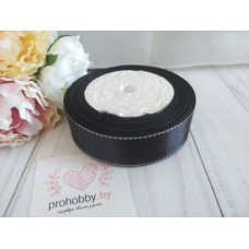 Лента атласная с люрексом 25 мм, цвет черный/серебро 039