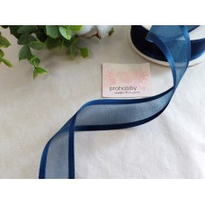 Лента органза с атласными краями 25 мм, цвет тёмно-синий №38