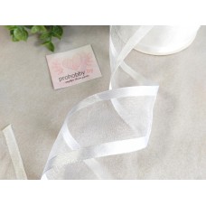 Лента органза с атласными краями 40 мм, цвет белый №01