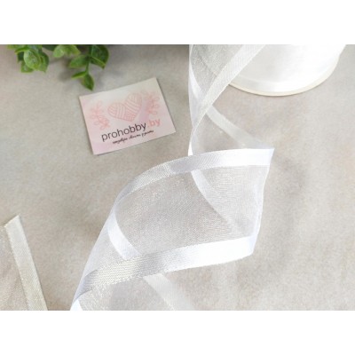 Лента органза с атласными краями 40 мм, цвет белый №01