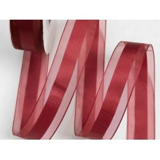 Лента органза с атласом 25 мм, цвет бордовый №1048