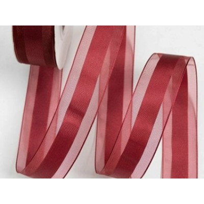Лента органза с атласом 25 мм, цвет бордовый №1048