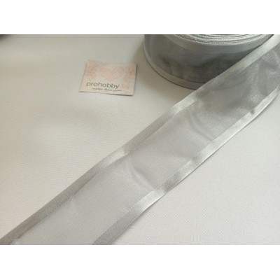 Лента органза с атласными краями 40 мм, цвет серый