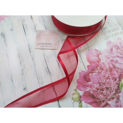 Лента органза с атласными краями, цвет темно-красный №33