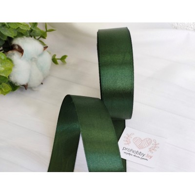 Лента атласная 25 мм, цвет тёмно-зелёный №049, катушка 23 м