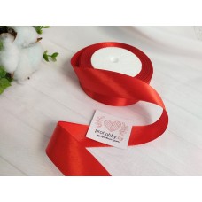 Лента атласная 25 мм, цвет красный 026, катушка 23 м