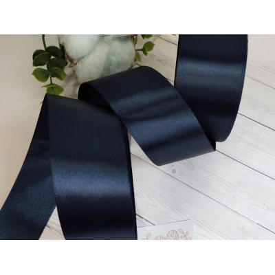 Лента атласная 40 мм, цвет тёмно-синий (иссиня чёрный) №154