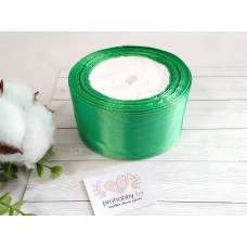 Лента атласная 50 мм, цвет зелёный  №075, катушка 23 м