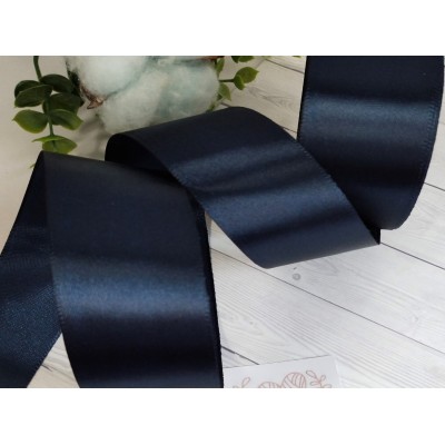 Лента атласная 50 мм, цвет тёмно-синий(иссиня чёрный) №154, катушка 23 м