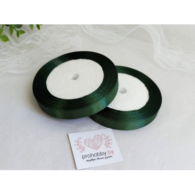 Лента атласная 12 мм, цвет тёмно-зелёный №049, катушка 23 м
