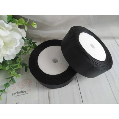 Лента атласная 25 мм, цвет черный 039, катушка 23 м